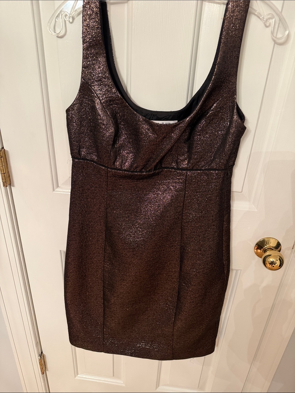 Trina Turk Metallic Chocolate Scoop-Neck Mini Dress